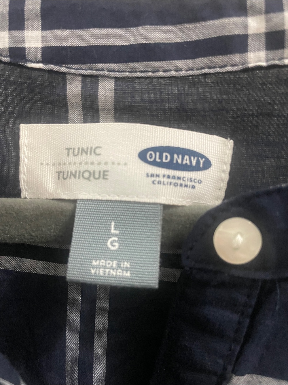 Old Navy Navy and White Plaid Tunic Button-Front Top - Picture 3 of 3
